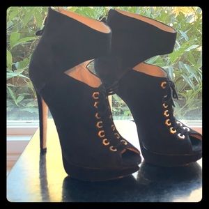 Black Suede Leather Stiletto High Heel Shoes